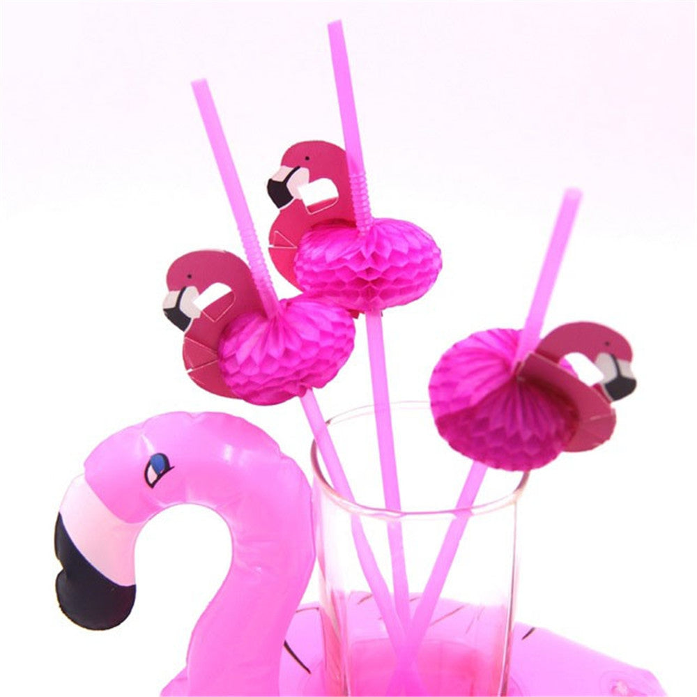 6pcs 3D Flamingo Plastic Drinking Straws  Birthday/Wedding/Party Decoration