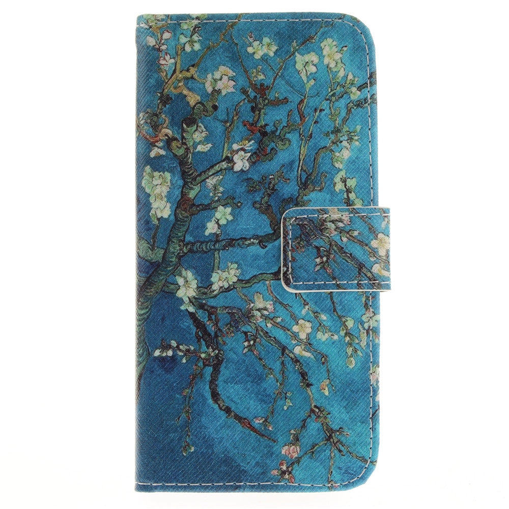 Apricot Blossom Pattern PU+TPU Leather Wallet Case Design with Stand and Card Slots Magnetic Clo...