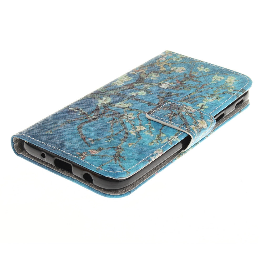 Apricot Blossom Pattern PU+TPU Leather Wallet Case Design with Stand and Card Slots Magnetic Clo...