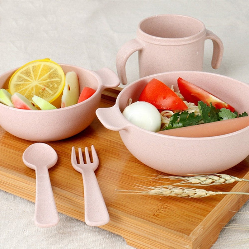 5pcs Set Kids Tableware with Bowl Fork Spoon Cup Eco Friendly Healthy