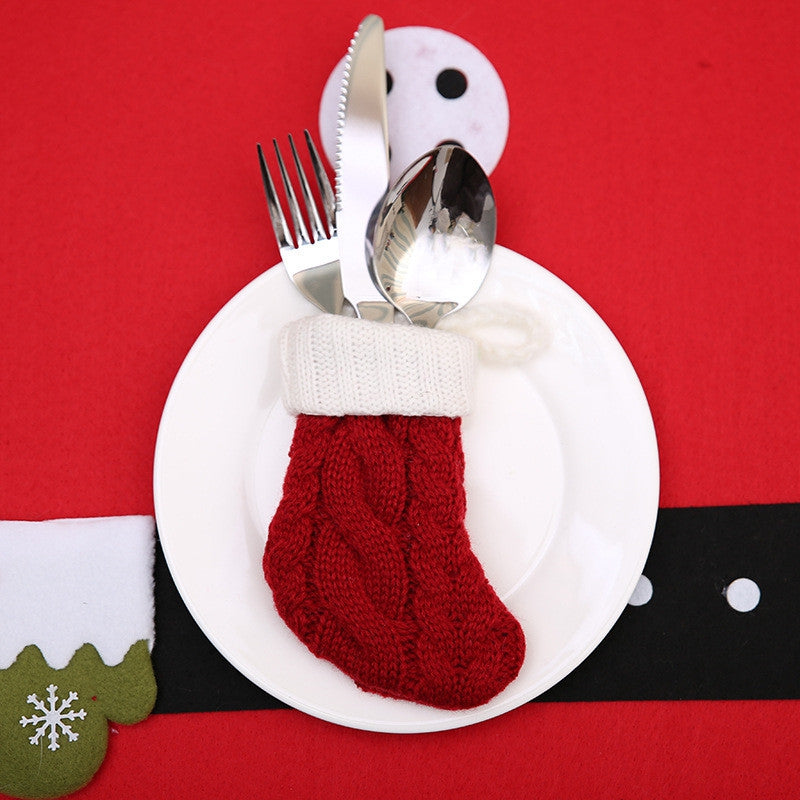 1pcs Christmas Knitting Sock Knife and Fork Bag