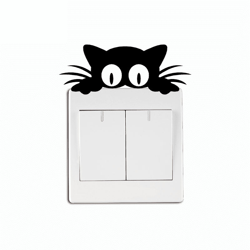 Cat Head Light Switch Sticker Funny Cartoon Animal Vinyl Wall Stickers For Kids