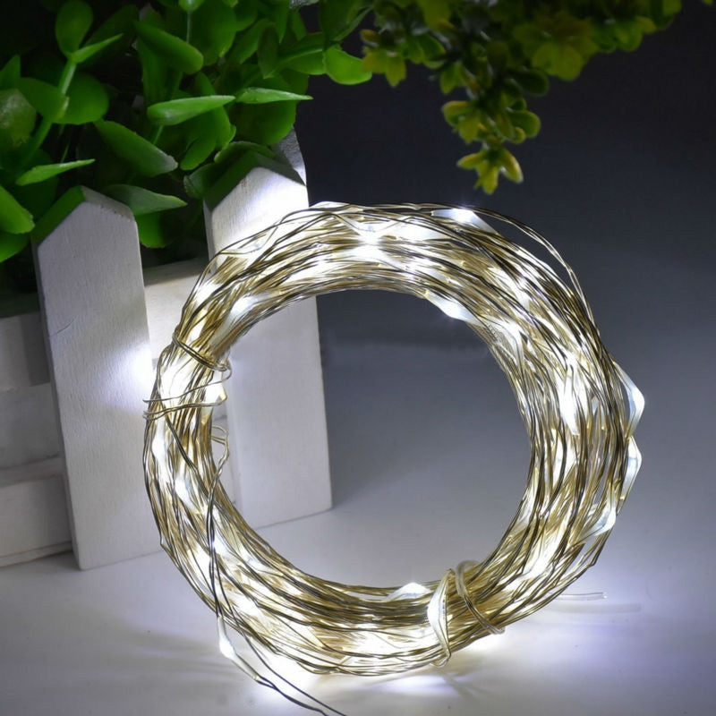 1PC 5M/10M 50/100 LEDs Battery Operated Waterproof IP65 Silver Wire String Light Party Decor Lam...