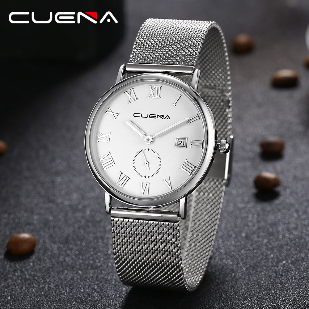 CUENA 6601G Men Fashion Casual Trendy Stainless Steel Watchband Quartz Wristwatch