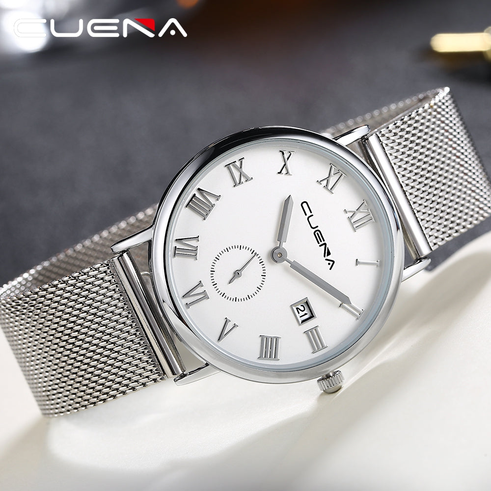 CUENA 6601G Men Fashion Casual Trendy Stainless Steel Watchband Quartz Wristwatch