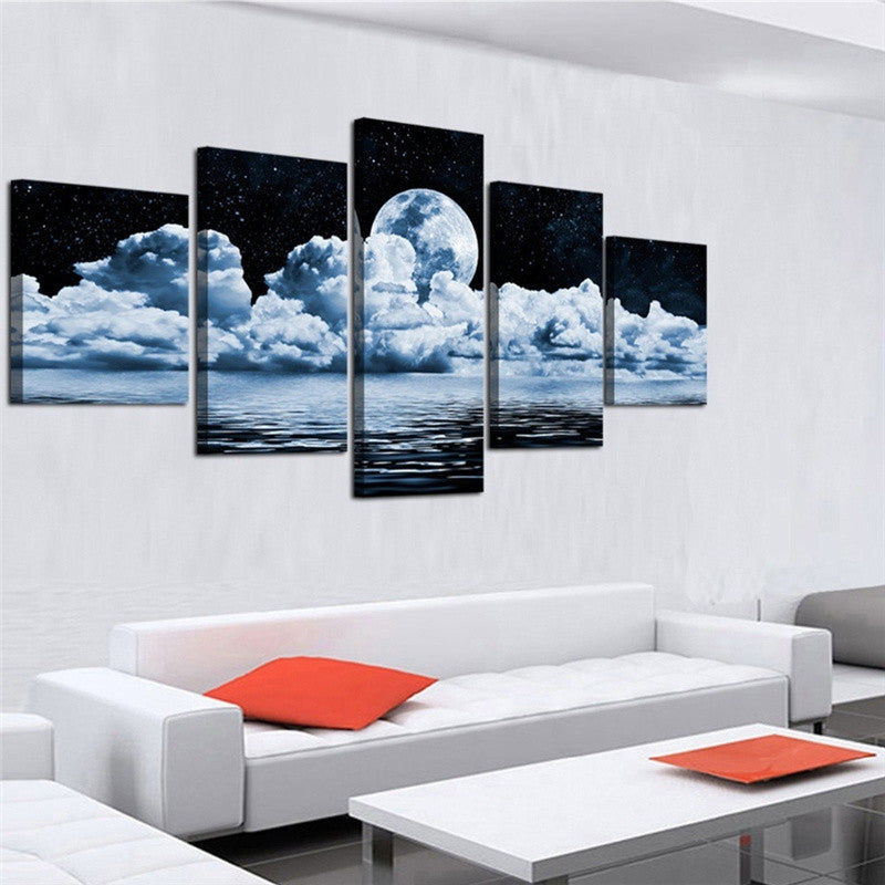 5PCS Stars Moon Printed Canvas Unframed Wall Art