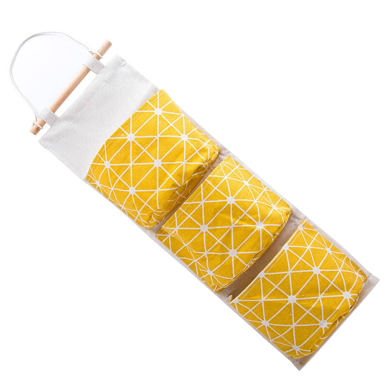 DIHE Kitchen Storage Hanging Bag Suspension Type Multilayer Cotton and Linen 3 Lattice