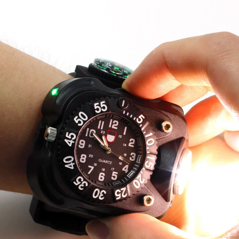 BRELONG Rechargeable LED Handheld Wrist Watch Flashlight for Outdoor Sports