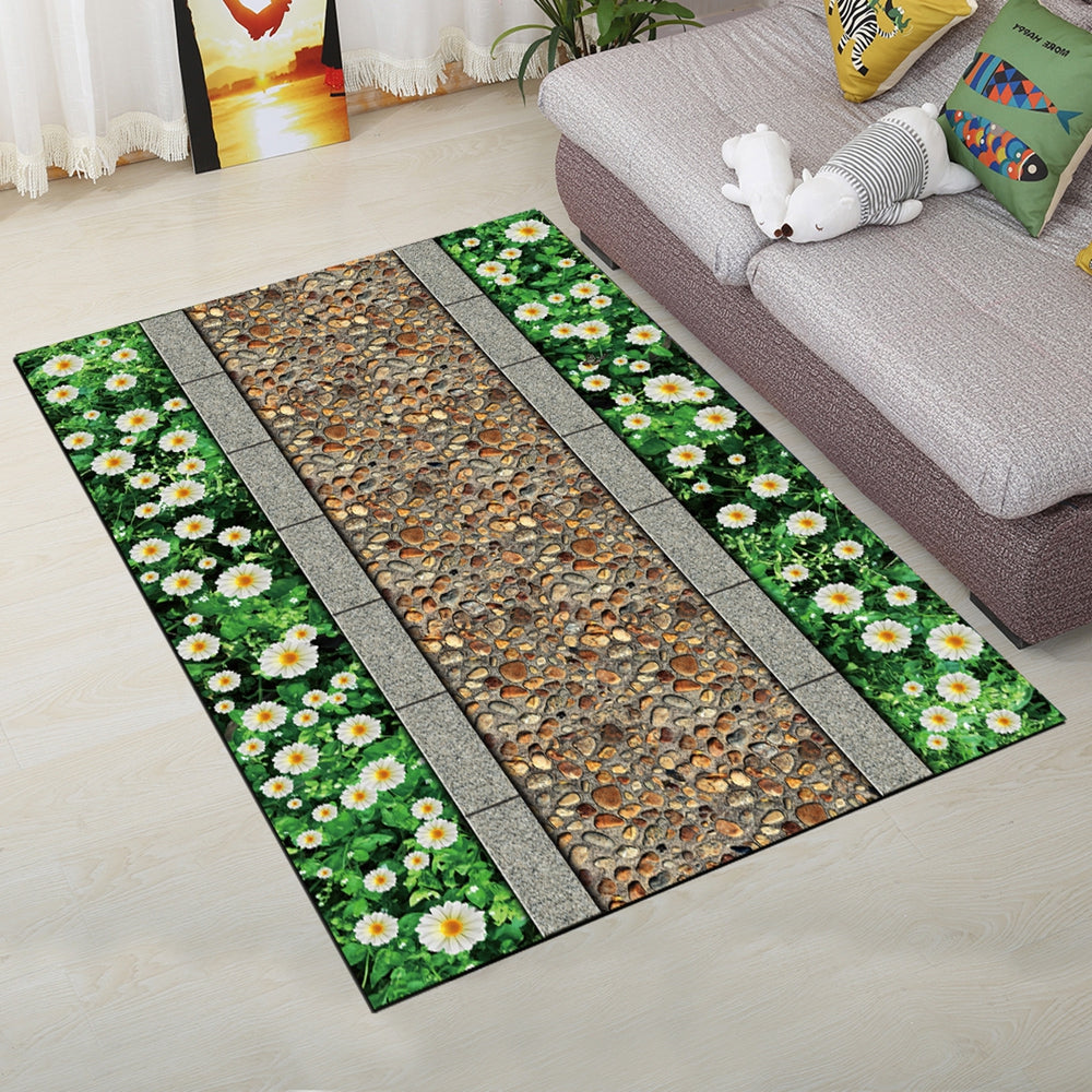 Bedside Floor Rug Vintage Fresh Flower Design Supple Rectangle Mat