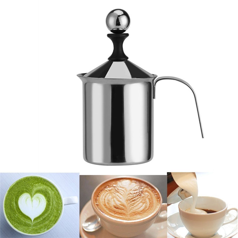 400ml Stainless Steel Creamer Pump Milk Frother Double Froth Foamer