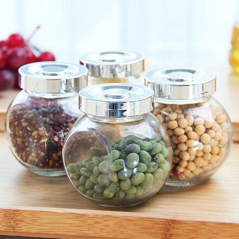 DIHE Spherical Glass Jar Pot Beans Kitchen Storage Bottle