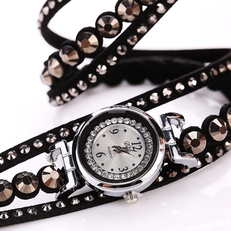 DUOYA D077 Ladies Fashion Stone Jewelry Dress Watch Luxury Silver Bracelet Watch