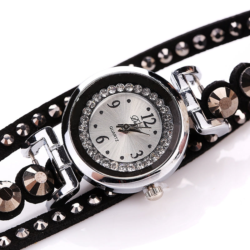 DUOYA D077 Ladies Fashion Stone Jewelry Dress Watch Luxury Silver Bracelet Watch