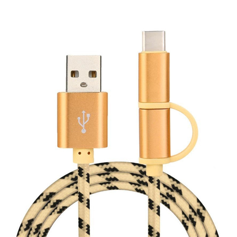 2 in 1 USB Charger with Micro Type-C Cable Braided Wire for Smart Phone