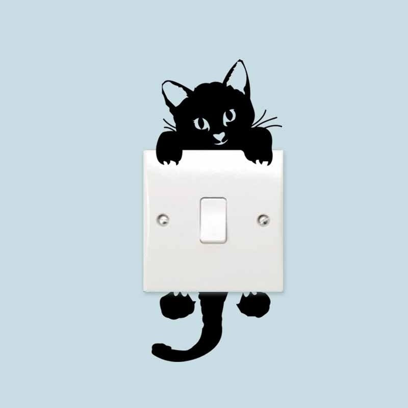 Creative Room Switch Sticker Decoration Black Cartoon Cute Cat Waterproof 3pcs