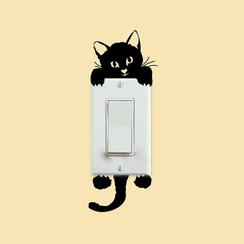 Creative Room Switch Sticker Decoration Black Cartoon Cute Cat Waterproof 3pcs