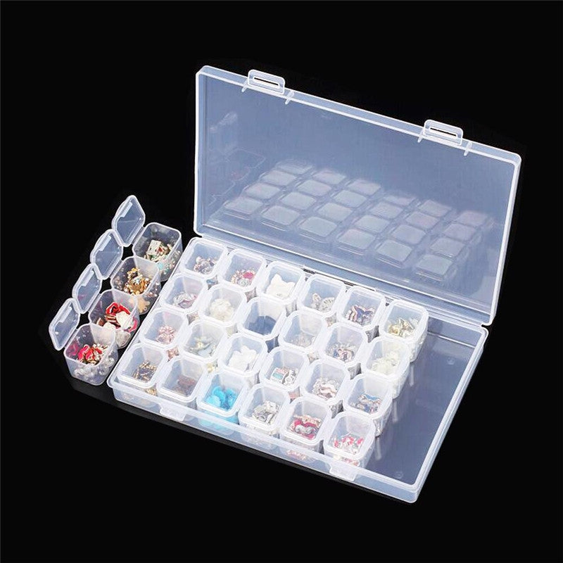 Clear Plastic 28 Slots Nail Art Tools Jewelry Display Storage Box