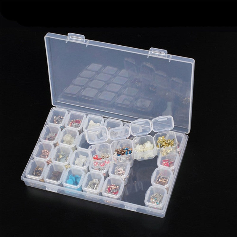 Clear Plastic 28 Slots Nail Art Tools Jewelry Display Storage Box