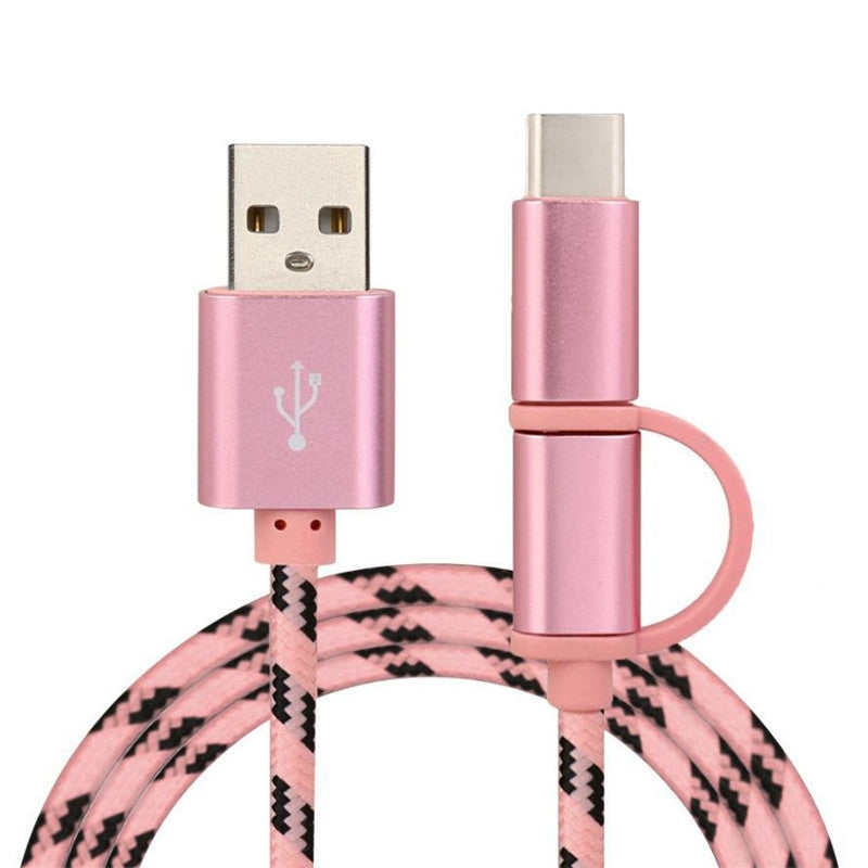 2 in 1 USB Charger with Micro Type-C Cable Braided Wire for Smart Phone