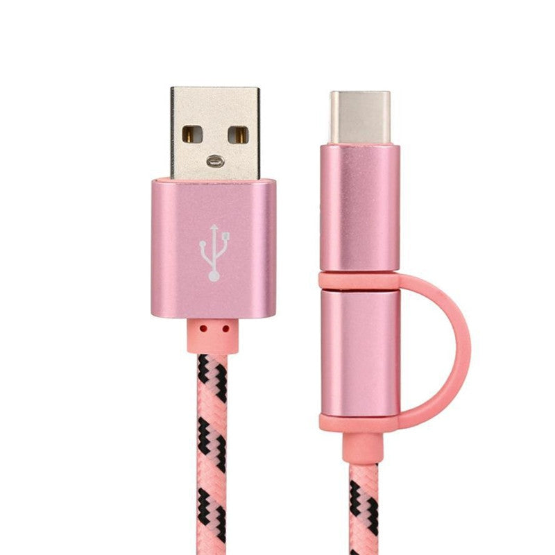 2 in 1 USB Charger with Micro Type-C Cable Braided Wire for Smart Phone