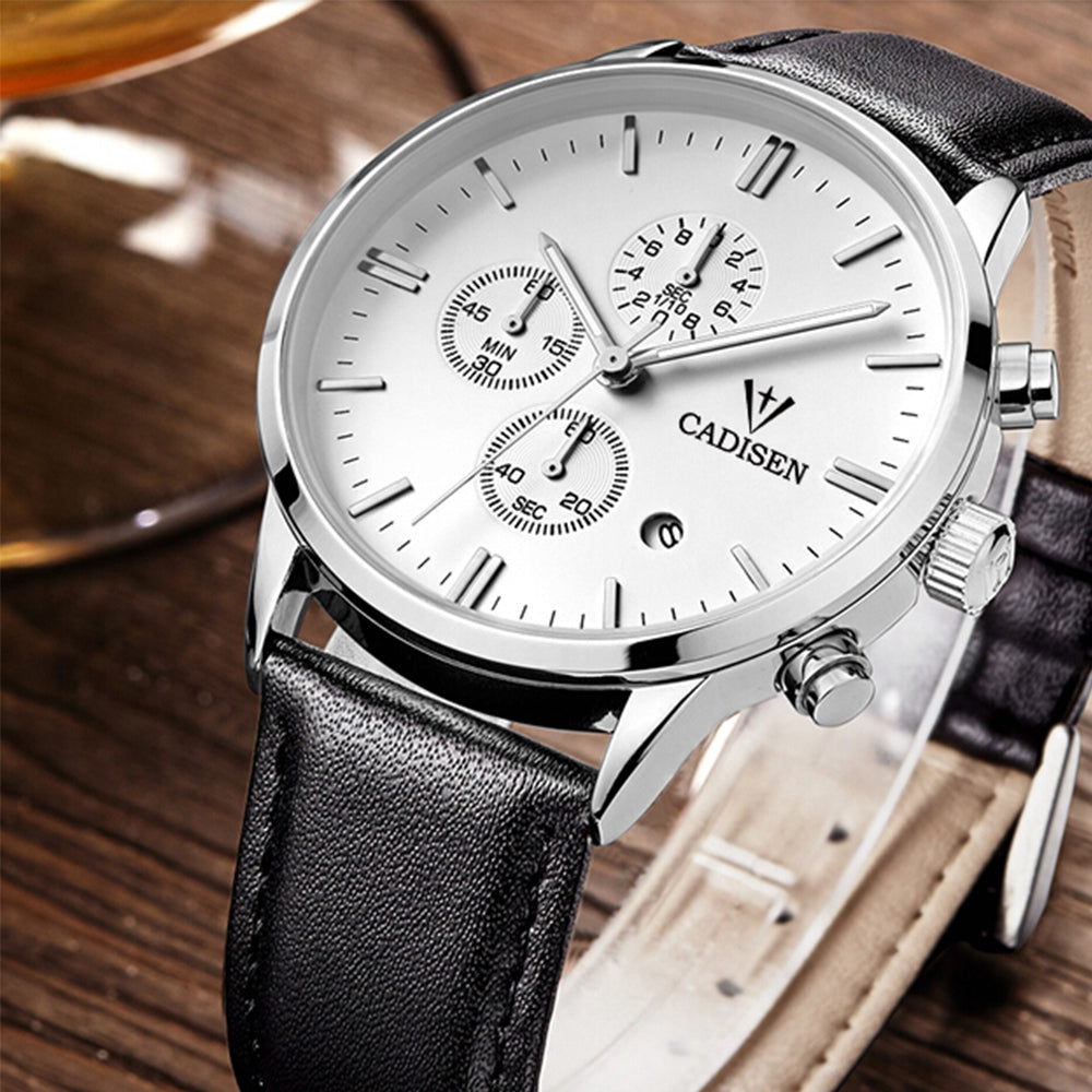 Cadisen 9201 Fashion Men Multifunction Leather Band Quartz Watch