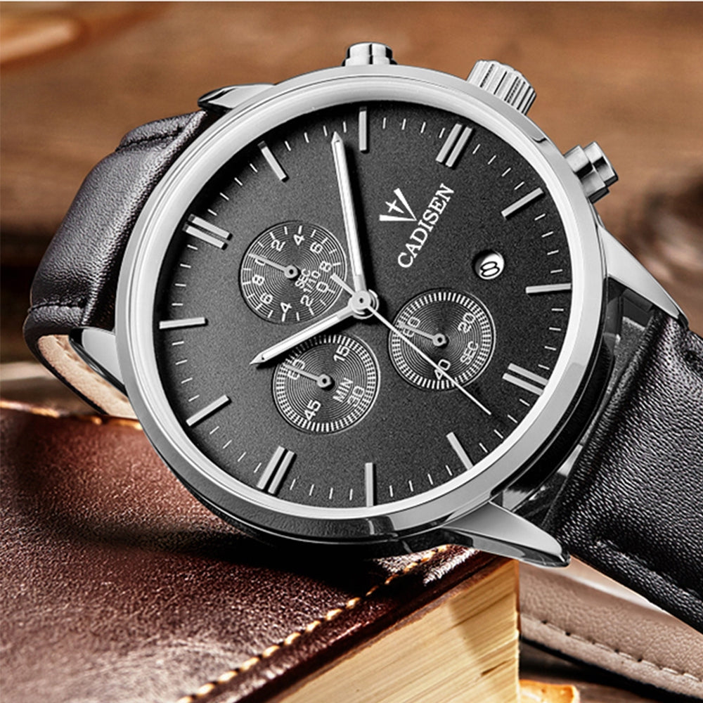 Cadisen 9201 Fashion Men Multifunction Leather Band Quartz Watch