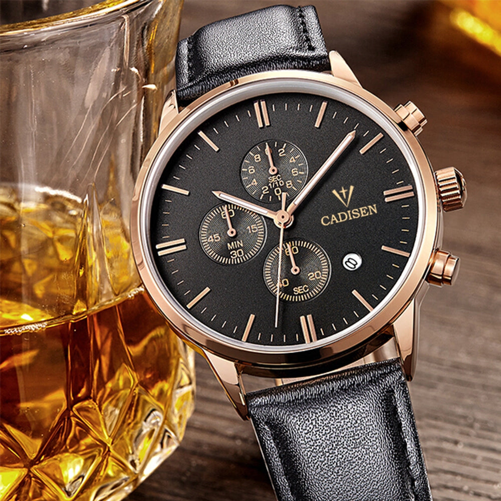 Cadisen 9201 Fashion Men Multifunction Leather Band Quartz Watch