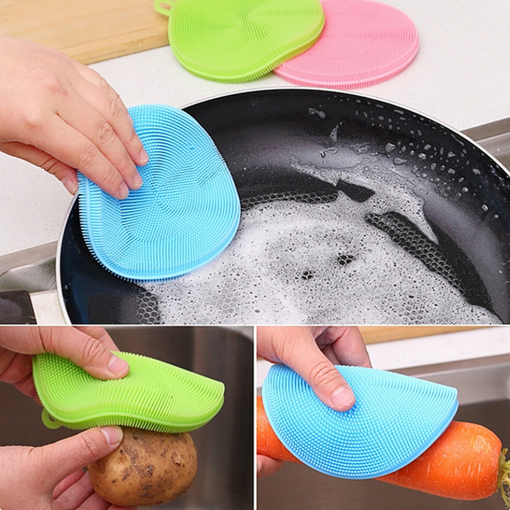 2PCS Multifunction Silicone Dish Bowl Cleaning Brush Dish Sponge Kitchen Washing Tool