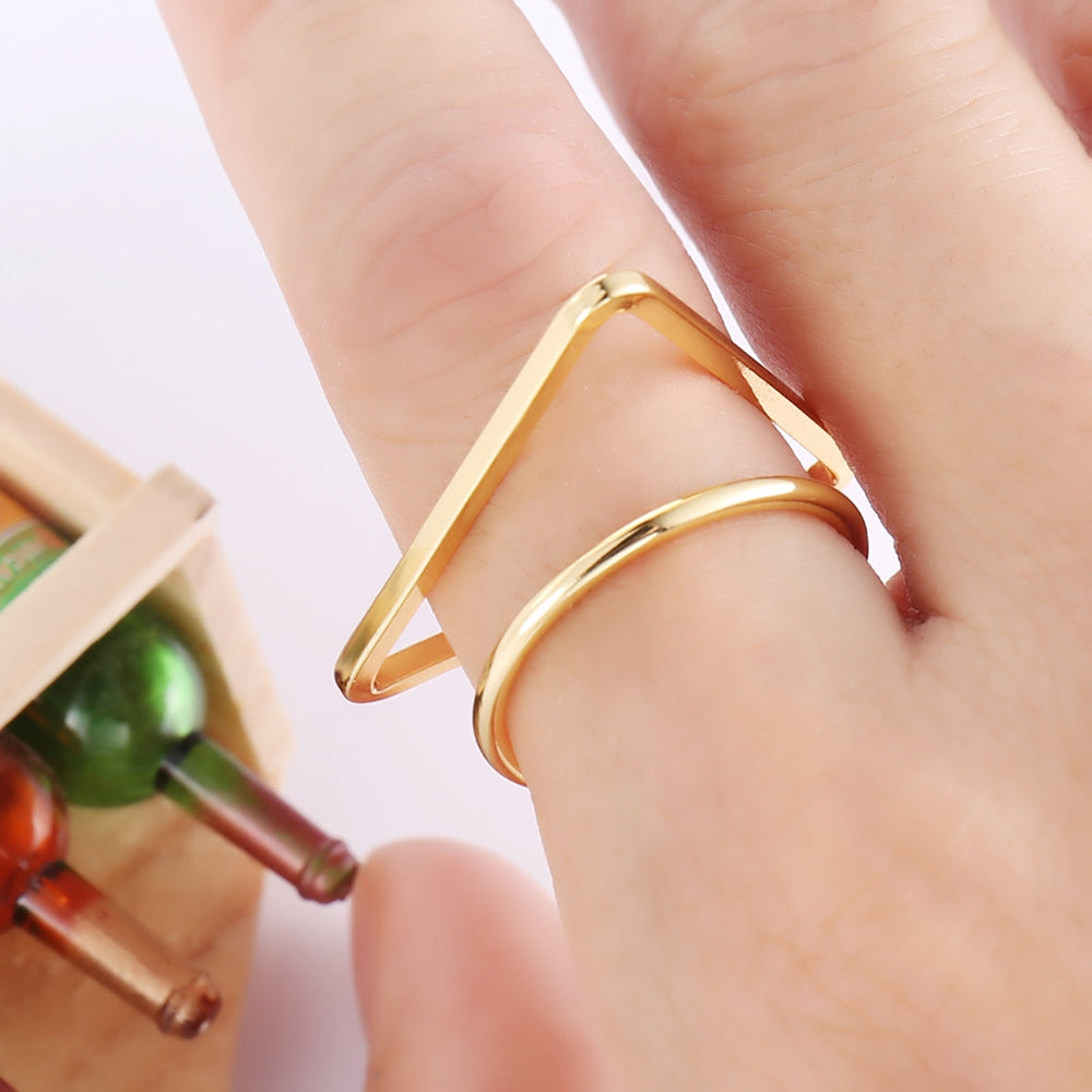 Creative Geometric Opening Triangle Rings Adjustable 24K Gold Plated Charm Jewelry