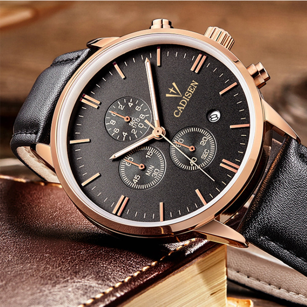 Cadisen 9201 Fashion Men Multifunction Leather Band Quartz Watch