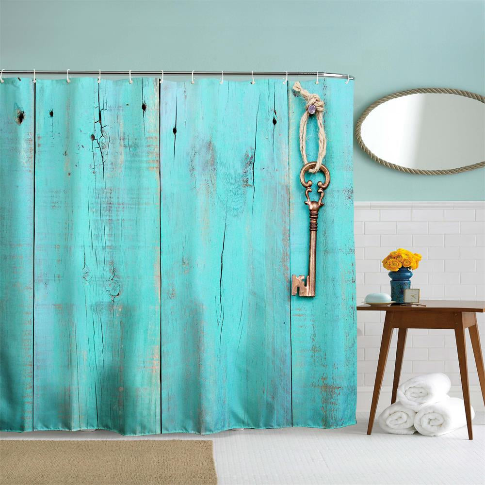 Blue Door  and Key Polyester Shower Curtain Bathroom Curtain High Definition 3D Printing Water-P...