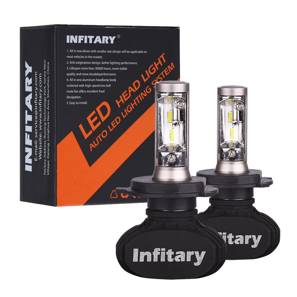 2PCS Infitary  H4 LED Headlight Bulbs Auto Headlamp Hi-Lo Beam 50W 8000LM