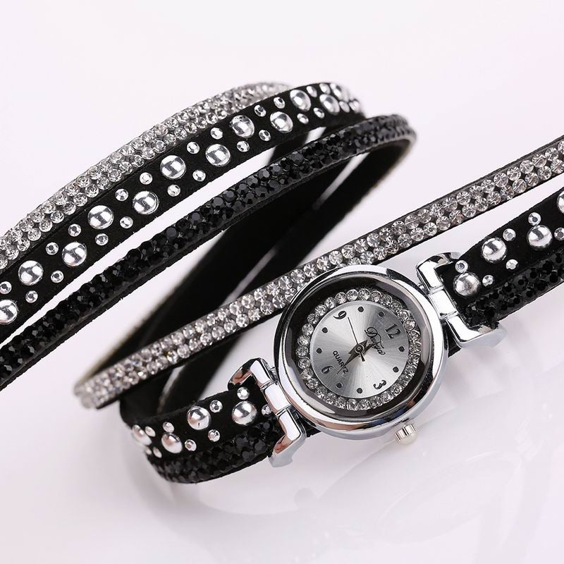 DUOYA D096 Women PU Leather Rhinestones Bracelet Wrist Watch