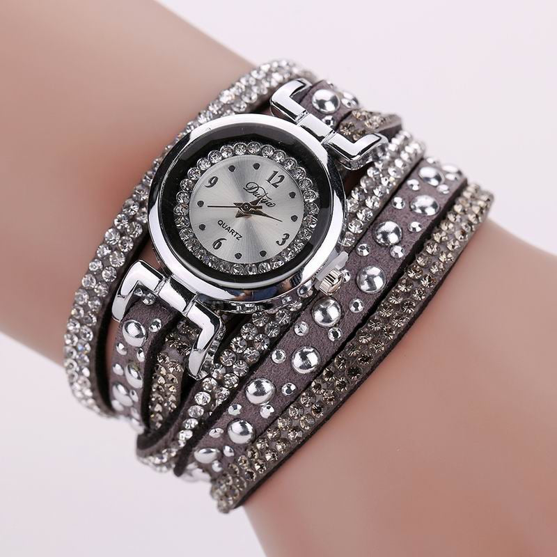 DUOYA D096 Women PU Leather Rhinestones Bracelet Wrist Watch