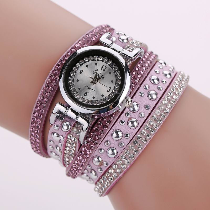 DUOYA D096 Women PU Leather Rhinestones Bracelet Wrist Watch