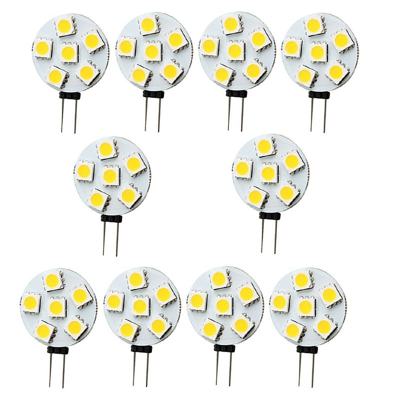 10PCS G4 2W LED Bi-Pin Lights 6LEDS SMD5050 150-200LM DC12V Decorative Lamp