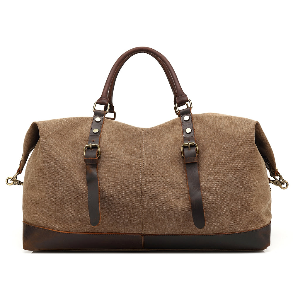 AUGUR Oversized Canvas Genuine Leather Trim Travel Tote Duffel Shoulder Handbag Weekend Bag