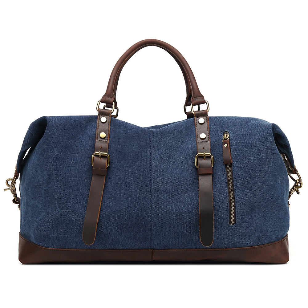 AUGUR Oversized Canvas Genuine Leather Trim Travel Tote Duffel Shoulder Handbag Weekend Bag