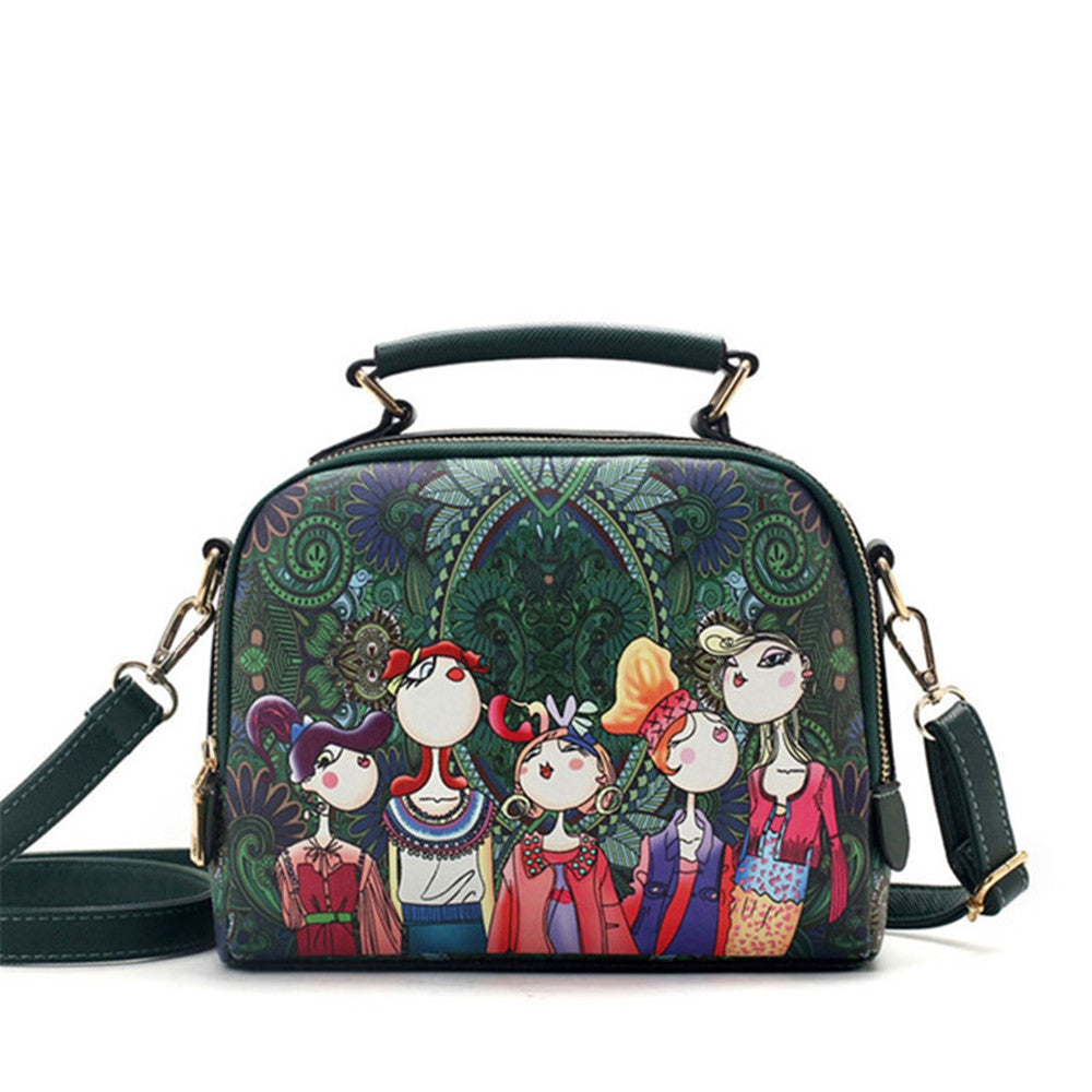 Designer Luxury Brand High Quality PU Leather Ladies Green Cartoon Handbag Women Shoulder Bag