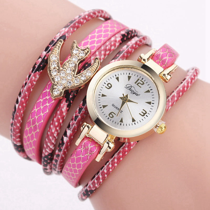 DUOYA D201 Women Fashion Gold Birds and Precious Stones Watch Quartz Watch