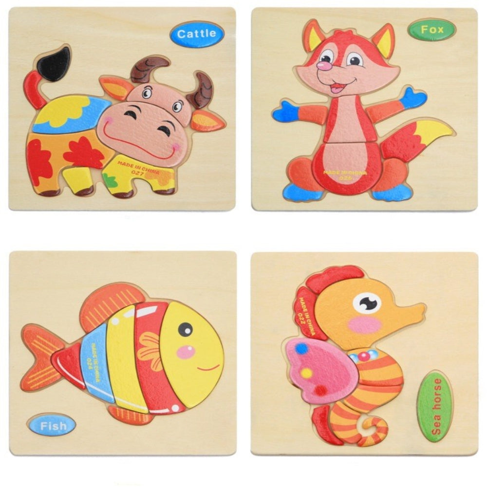 3D Puzzle Jigsaw Wooden  Cartoon Animals Child Educational Toy 28PCS