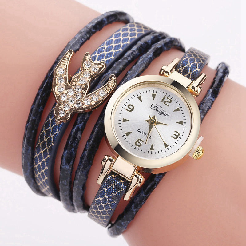 DUOYA D201 Women Fashion Gold Birds and Precious Stones Watch Quartz Watch