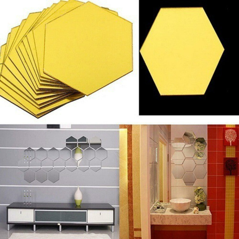 Diy Hexagon 3D Art Mirror Wall Stickers for Home Wall Decal