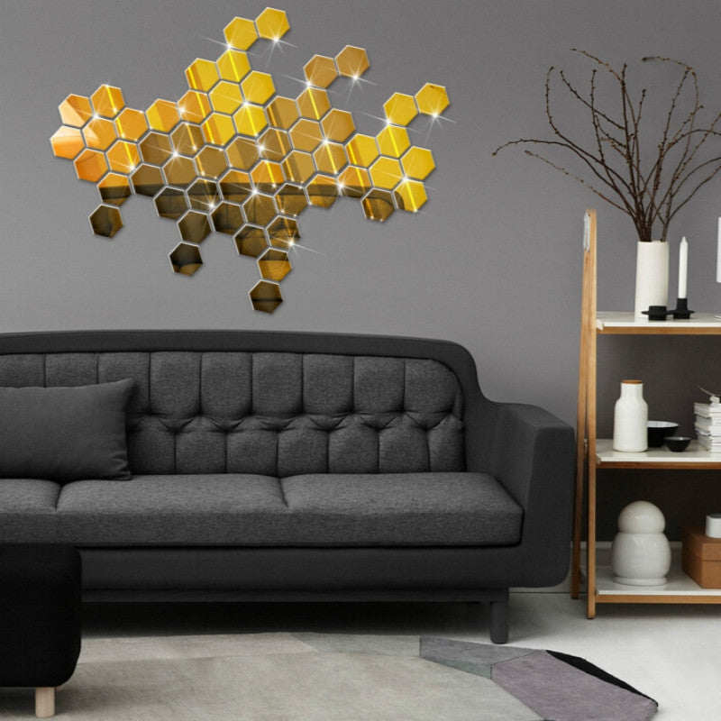 Diy Hexagon 3D Art Mirror Wall Stickers for Home Wall Decal