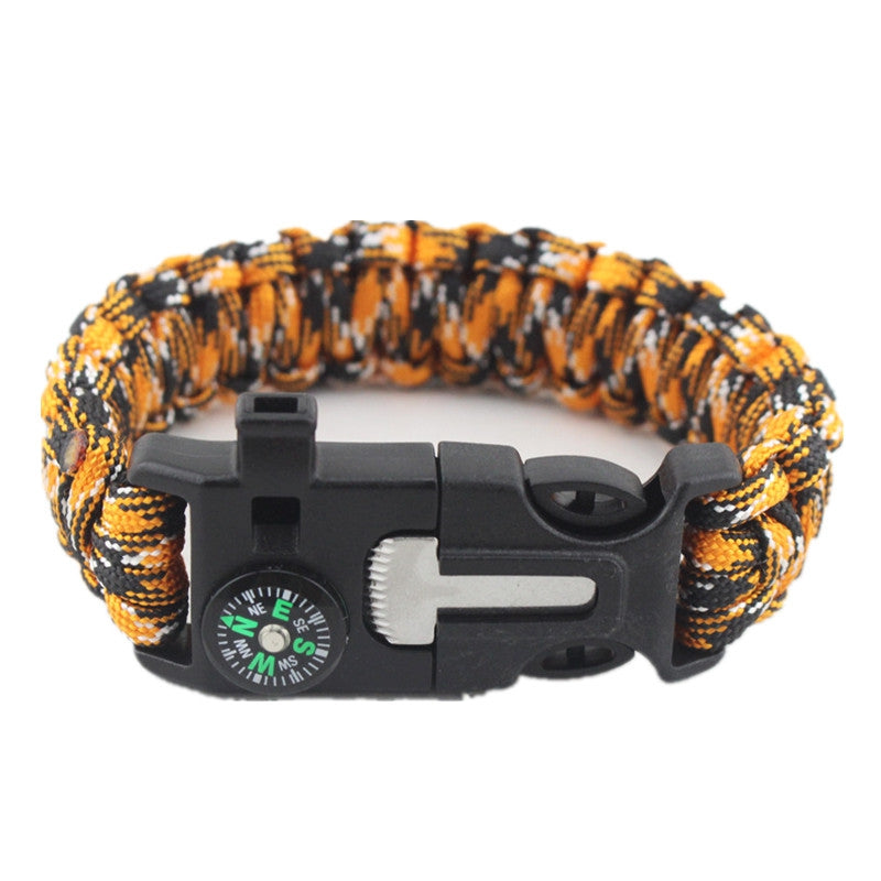 5 In 1 Outdoor Survival Gear Escape Bracelet Flint Whistle Compass Scraper