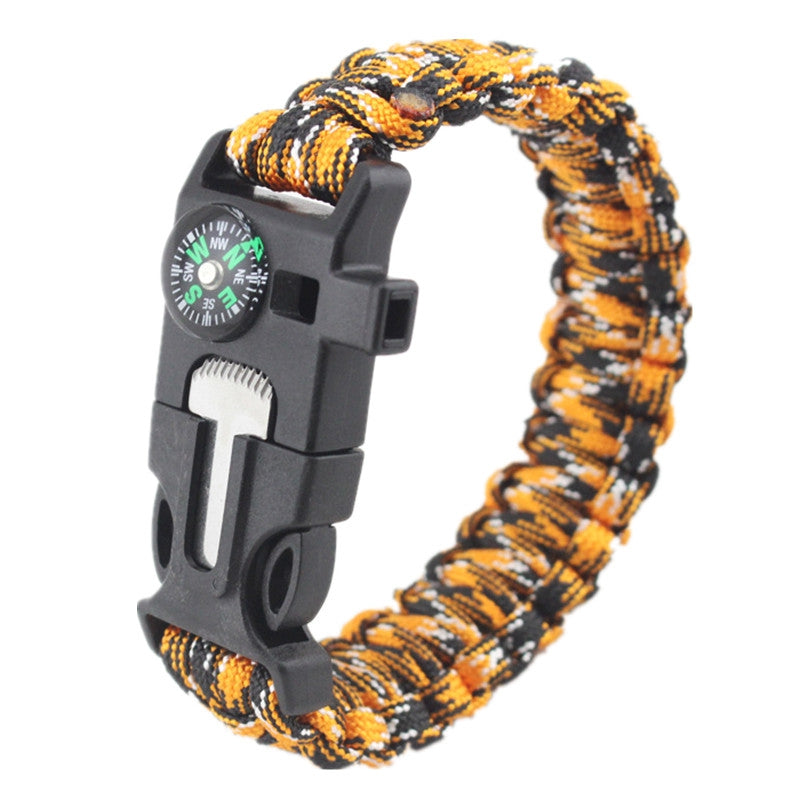 5 In 1 Outdoor Survival Gear Escape Bracelet Flint Whistle Compass Scraper