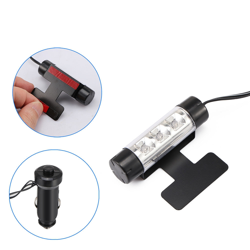 4pcs Universal 3 LED Car Interior Atmosphere Light Kit Foot Lamp Strip Charged by Cigarette Lighter