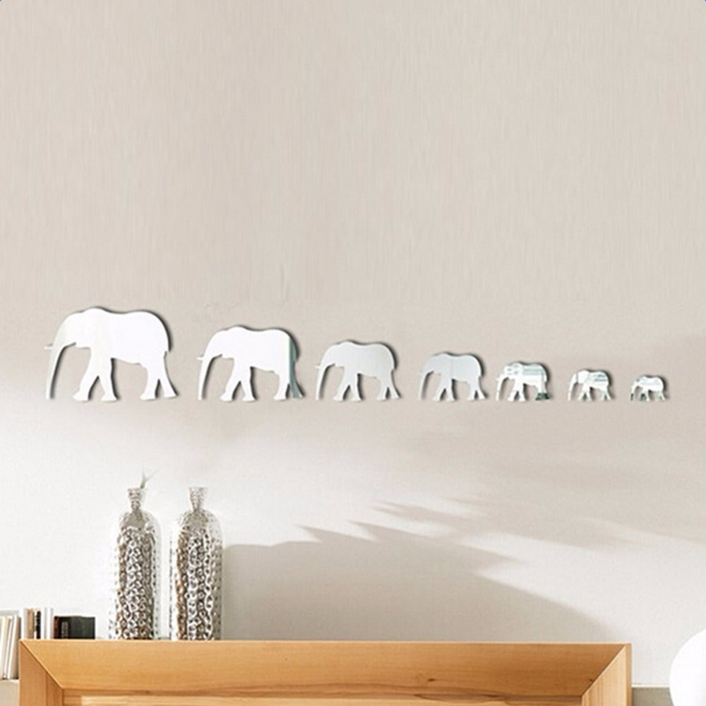 7 Elephants Acrylic Mirror Stickers 3D Home Wall Decoration