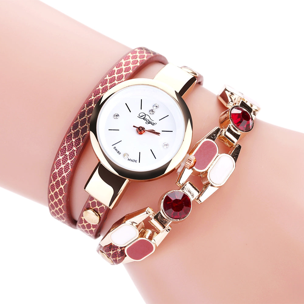 DUOYA D167 Women Wrap Around Leather Wrist Watches