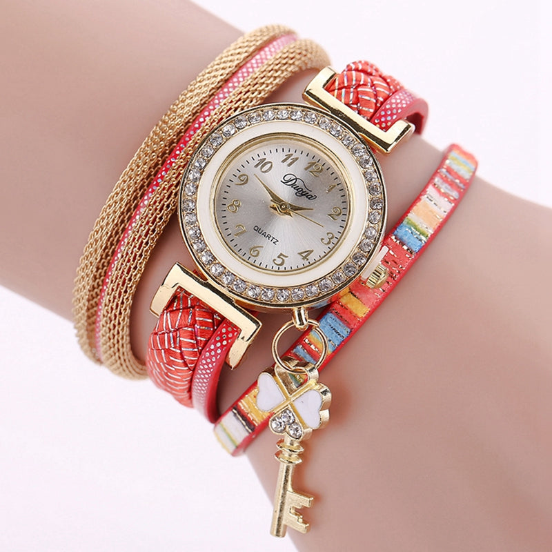 DUOYA D097 Luxury Women Leather Bracelet Watch Fashion Braided Quartz Watch